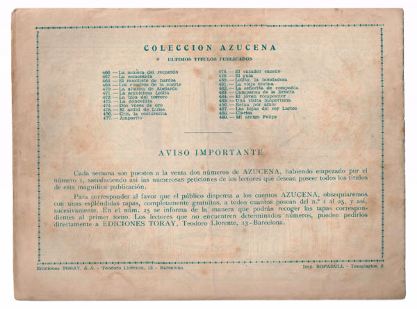 Azucena  Nº 489  Mi Amigo Felipe  Toray 1957 - Imatge 2