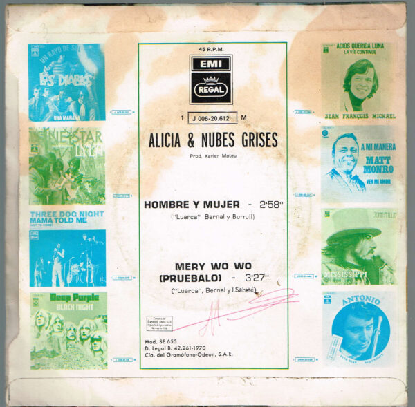 Alicia & Nubes Grises. Hombre y Mujer J 006-20.612 EMI Regal 1970 Disco - Imatge 2